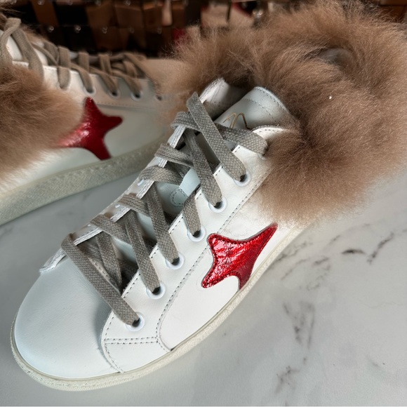 AMA ‘SLAM’ Made In Italy White With Red Star & Brown Fur Trim Size 37 NIB - Picture 12 of 15
